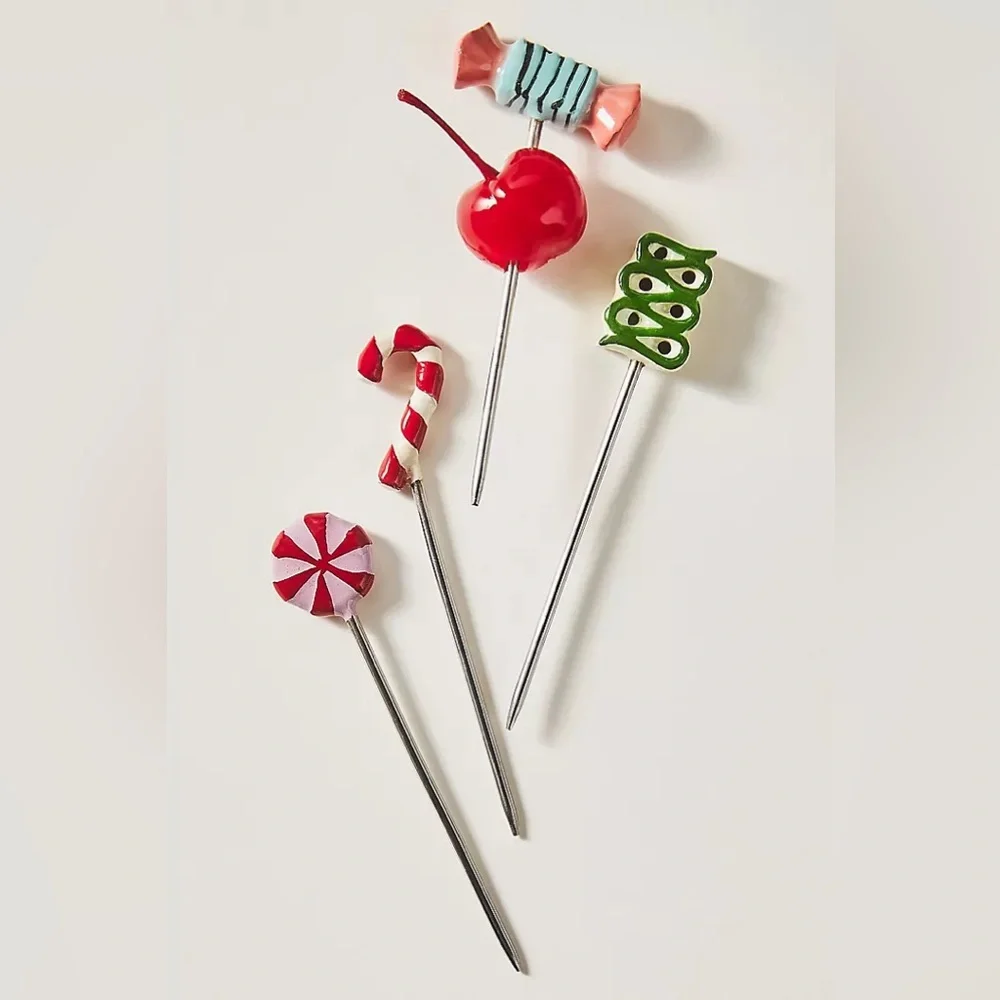 New Anthropologie Christmas Bon Bon Cocktail Picks & Stirrers Set Of 8